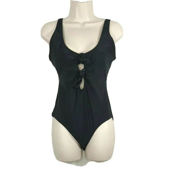Old Navy One Piece Swimsuit Women Size M Black Removable Padding Tie Front - Picture 1 of 8